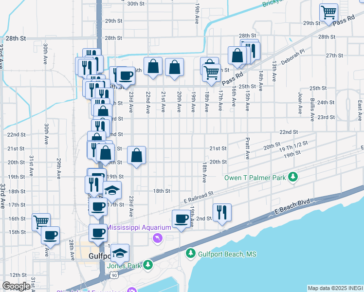 map of restaurants, bars, coffee shops, grocery stores, and more near 2123 20th Avenue in Gulfport