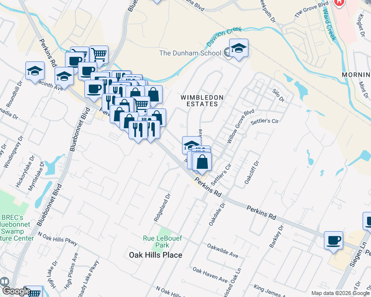 map of restaurants, bars, coffee shops, grocery stores, and more near 8147 John Newcombe Avenue in Baton Rouge
