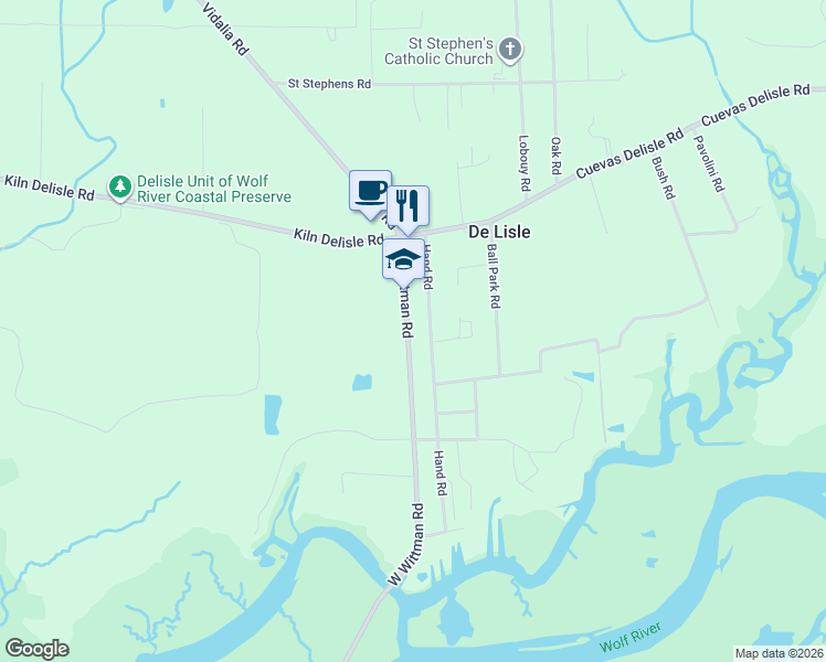 map of restaurants, bars, coffee shops, grocery stores, and more near 6242 W Wittman Rd in Pass Christian
