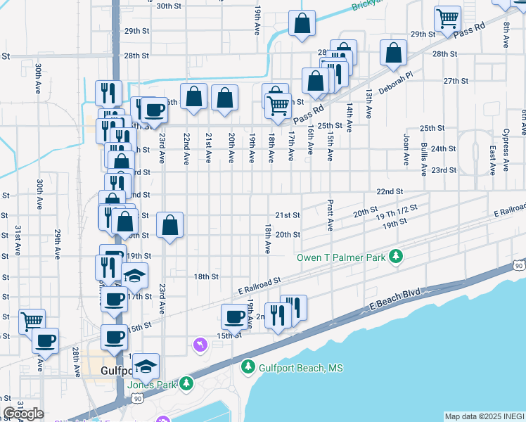 map of restaurants, bars, coffee shops, grocery stores, and more near 2122 18th Avenue in Gulfport