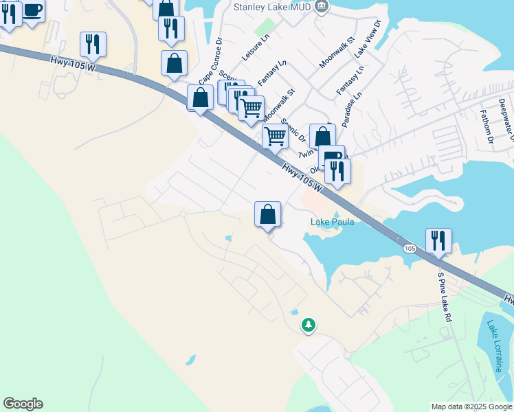 map of restaurants, bars, coffee shops, grocery stores, and more near 18424 Sunrise Pines Drive in Montgomery