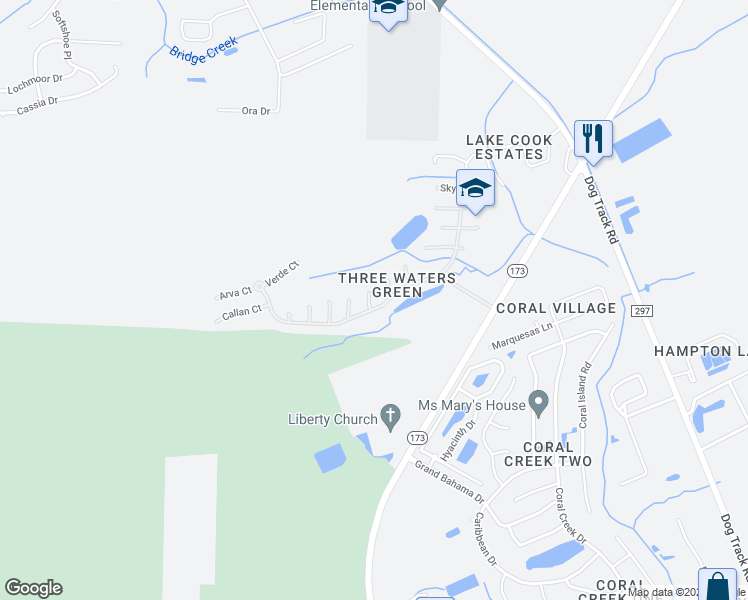 map of restaurants, bars, coffee shops, grocery stores, and more near 52 Blue Echo Court in Pensacola