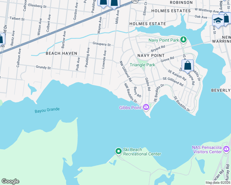 map of restaurants, bars, coffee shops, grocery stores, and more near 118 Cousineau Road in Pensacola