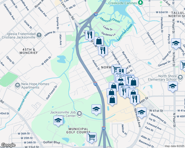 map of restaurants, bars, coffee shops, grocery stores, and more near 1021 Maynard Street in Jacksonville