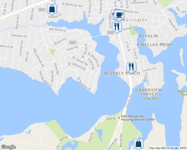 map of restaurants, bars, coffee shops, grocery stores, and more near 230 Payne Road in Pensacola