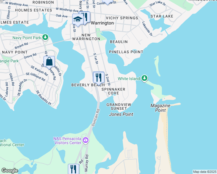map of restaurants, bars, coffee shops, grocery stores, and more near 607 2nd Street in Pensacola