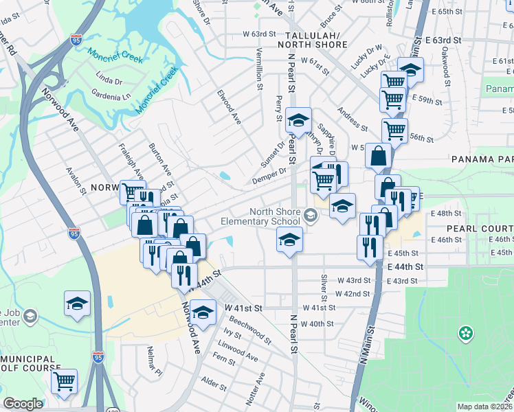 map of restaurants, bars, coffee shops, grocery stores, and more near 432 Chestnut Drive in Jacksonville