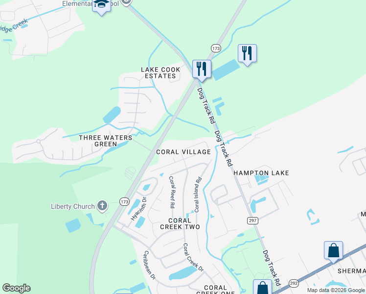 map of restaurants, bars, coffee shops, grocery stores, and more near 1085 Antigua Circle in Pensacola