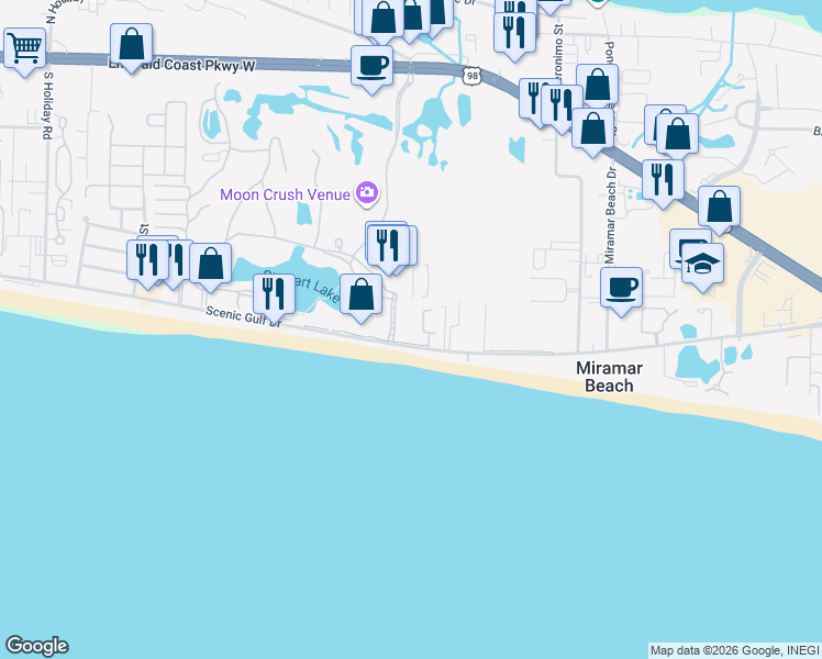 map of restaurants, bars, coffee shops, grocery stores, and more near 77 Seascape Drive in Destin