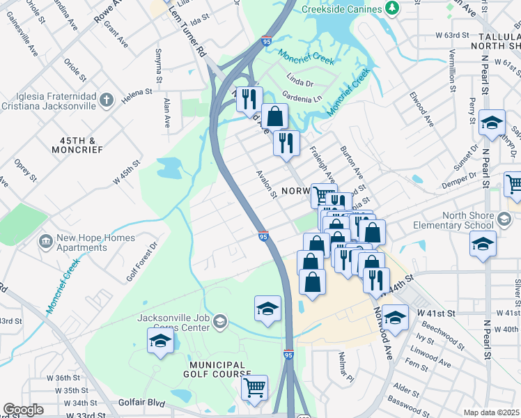 map of restaurants, bars, coffee shops, grocery stores, and more near 1021 Maynard Street in Jacksonville