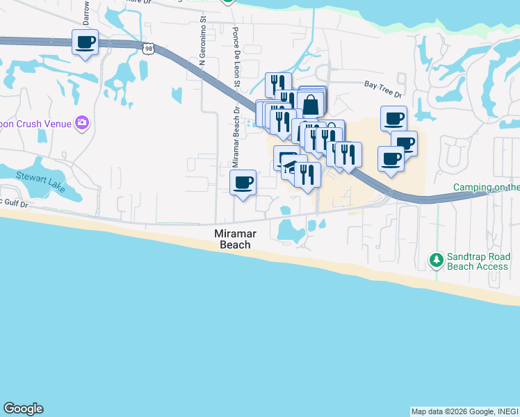 map of restaurants, bars, coffee shops, grocery stores, and more near 172 Rue St Tropez in Miramar Beach