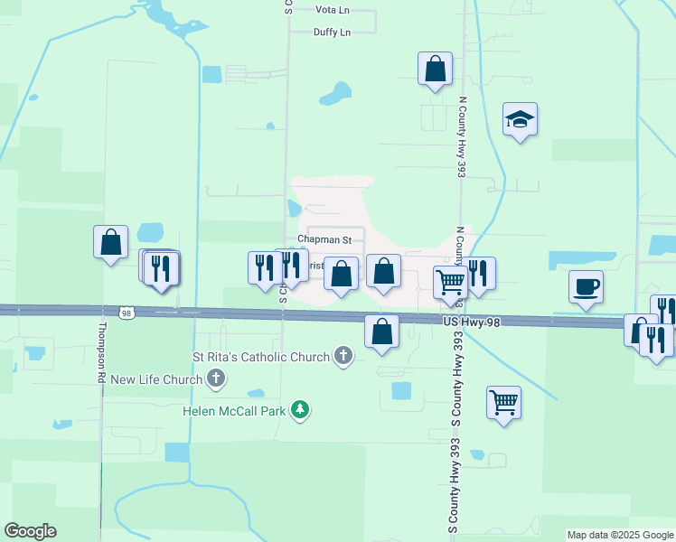 map of restaurants, bars, coffee shops, grocery stores, and more near 154 Christian Drive in Santa Rosa Beach