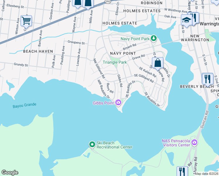 map of restaurants, bars, coffee shops, grocery stores, and more near 401 Labree Road in Pensacola