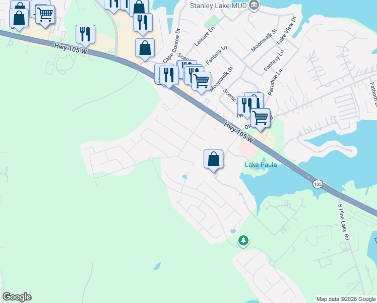 map of restaurants, bars, coffee shops, grocery stores, and more near 18428 Sunrise Maple Drive in Montgomery