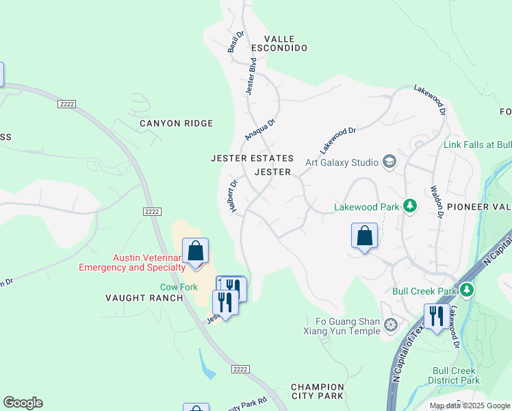 map of restaurants, bars, coffee shops, grocery stores, and more near 7004 Jester Boulevard in Austin