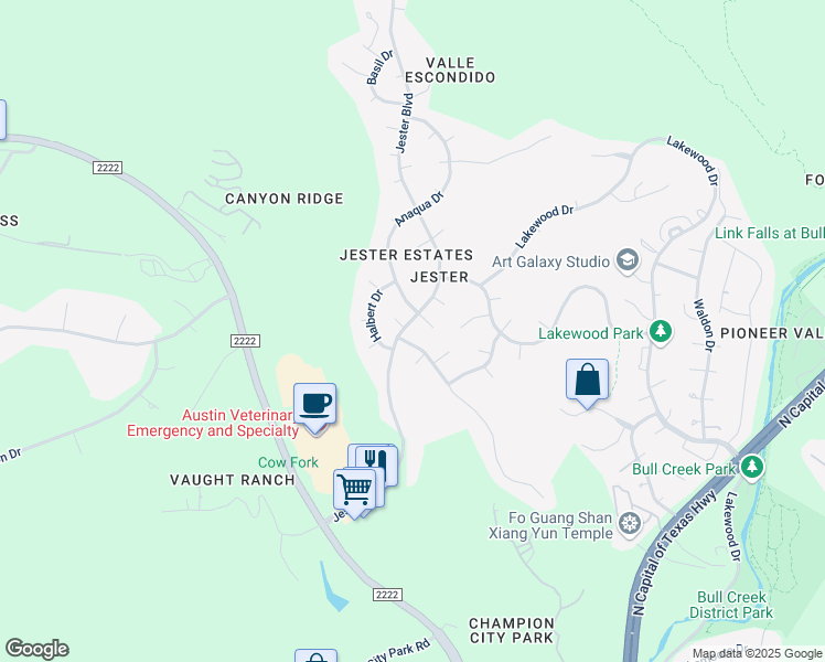 map of restaurants, bars, coffee shops, grocery stores, and more near 7004 Jester Boulevard in Austin