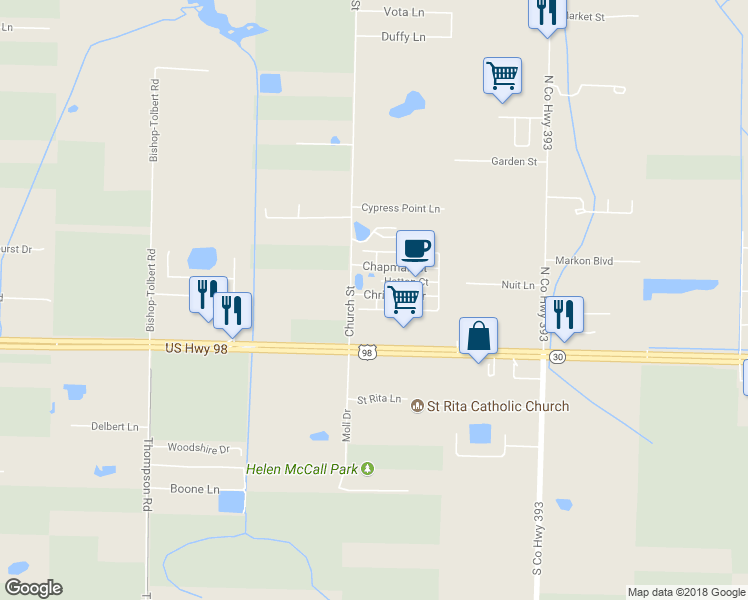 map of restaurants, bars, coffee shops, grocery stores, and more near 60 Christian Drive in Santa Rosa Beach