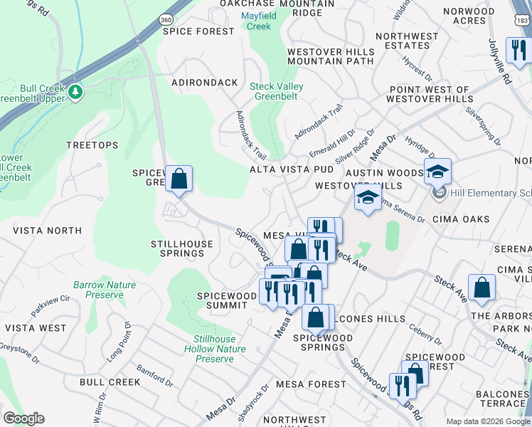 map of restaurants, bars, coffee shops, grocery stores, and more near 8200 Neely Drive in Austin
