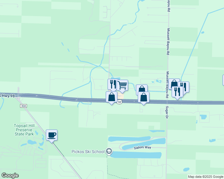 map of restaurants, bars, coffee shops, grocery stores, and more near 108 Don Bishop Road in Santa Rosa Beach
