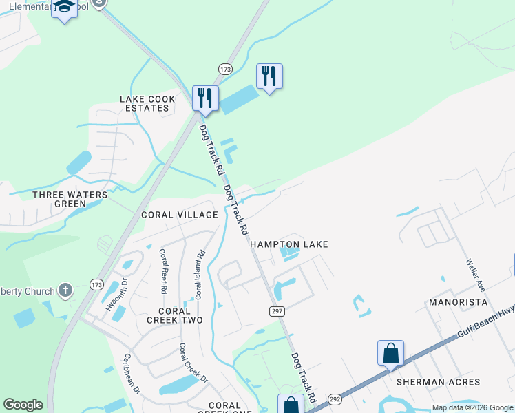 map of restaurants, bars, coffee shops, grocery stores, and more near 2128 Dog Track Road in Pensacola