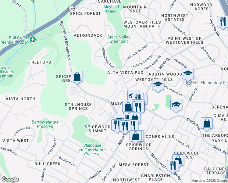 map of restaurants, bars, coffee shops, grocery stores, and more near 8200 Neely Drive in Austin