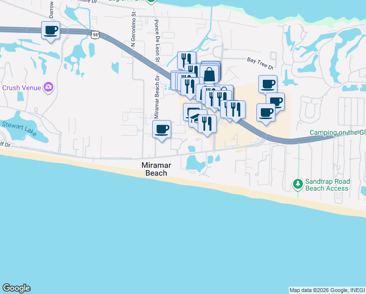 map of restaurants, bars, coffee shops, grocery stores, and more near 215 Rue Street Tropez in Miramar Beach