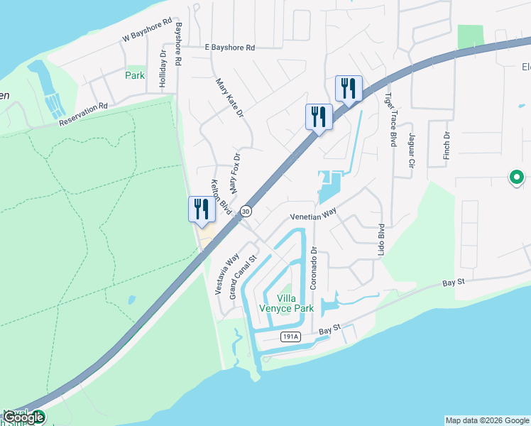 map of restaurants, bars, coffee shops, grocery stores, and more near 2638 Settlers Way in Gulf Breeze