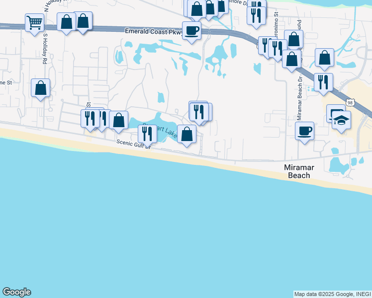 map of restaurants, bars, coffee shops, grocery stores, and more near 1200 Scenic Gulf Drive in Miramar Beach