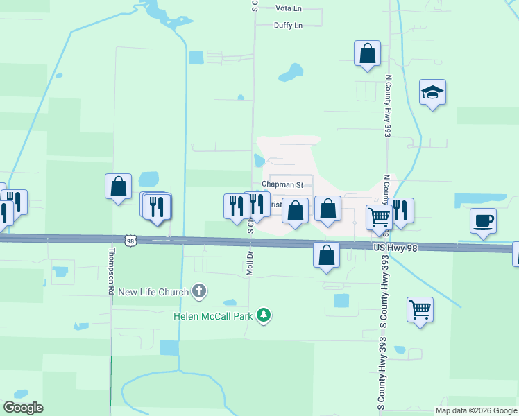 map of restaurants, bars, coffee shops, grocery stores, and more near 59 Christian Drive in Santa Rosa Beach