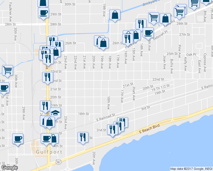 map of restaurants, bars, coffee shops, grocery stores, and more near 2113 18th Avenue in Gulfport