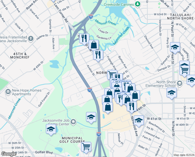 map of restaurants, bars, coffee shops, grocery stores, and more near 946 Maynard Street in Jacksonville