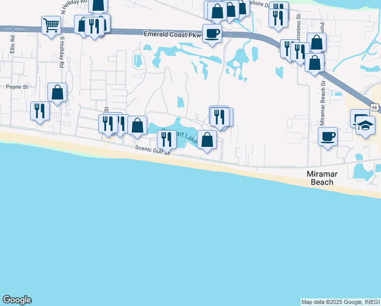 map of restaurants, bars, coffee shops, grocery stores, and more near 1272 Scenic Gulf Drive in Miramar Beach