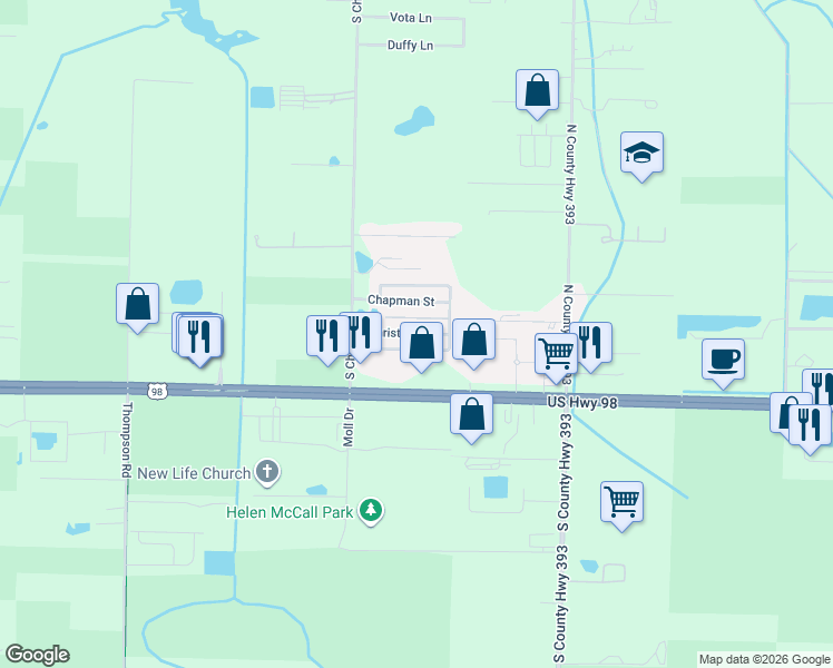 map of restaurants, bars, coffee shops, grocery stores, and more near 153 Christian Drive in Santa Rosa Beach
