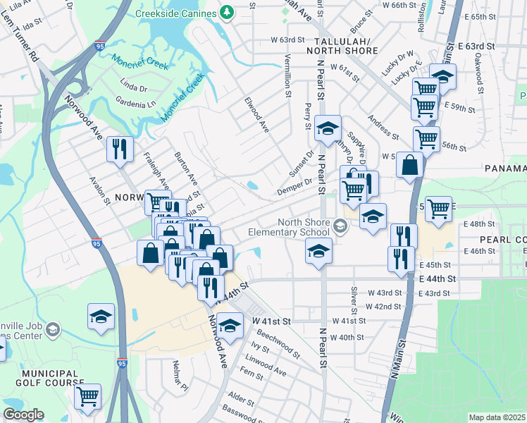map of restaurants, bars, coffee shops, grocery stores, and more near 545 Chestnut Drive in Jacksonville