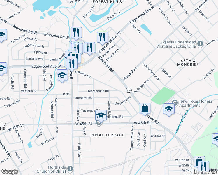 map of restaurants, bars, coffee shops, grocery stores, and more near 1969 Benedict Road in Jacksonville