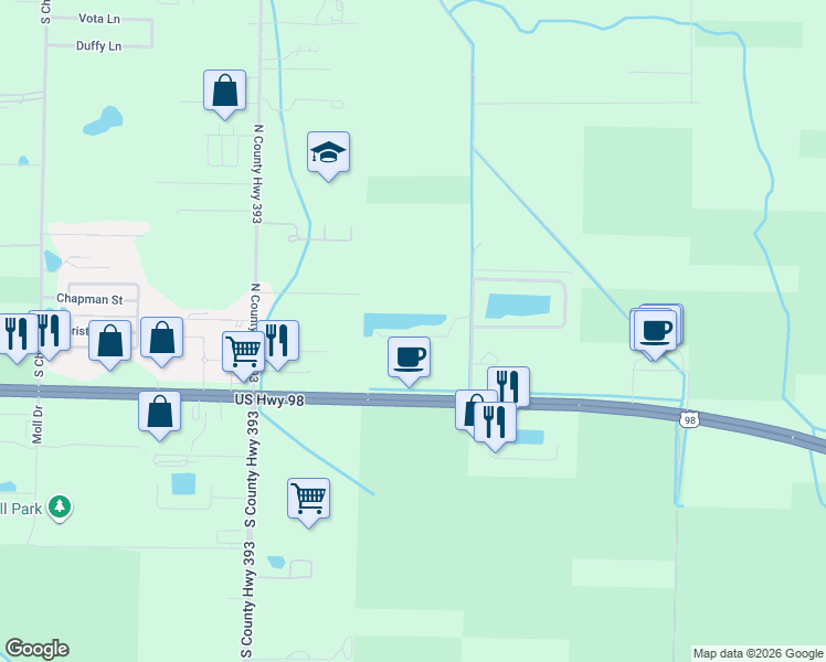 map of restaurants, bars, coffee shops, grocery stores, and more near 163 Veterans Road in Santa Rosa Beach