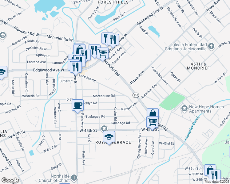 map of restaurants, bars, coffee shops, grocery stores, and more near 1969 Benedict Road in Jacksonville