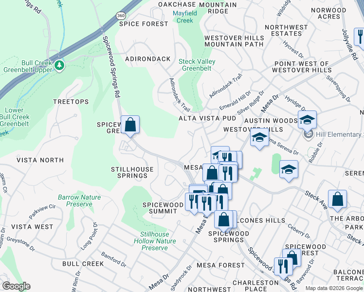map of restaurants, bars, coffee shops, grocery stores, and more near 8200 Neely Drive in Austin