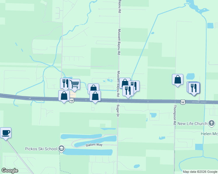 map of restaurants, bars, coffee shops, grocery stores, and more near 103 Mussett Bayou Road in Santa Rosa Beach