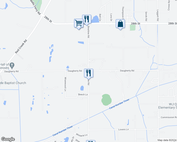 map of restaurants, bars, coffee shops, grocery stores, and more near 6199 Beatline Road in Long Beach