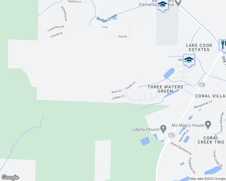 map of restaurants, bars, coffee shops, grocery stores, and more near 34 Arva Court in Pensacola