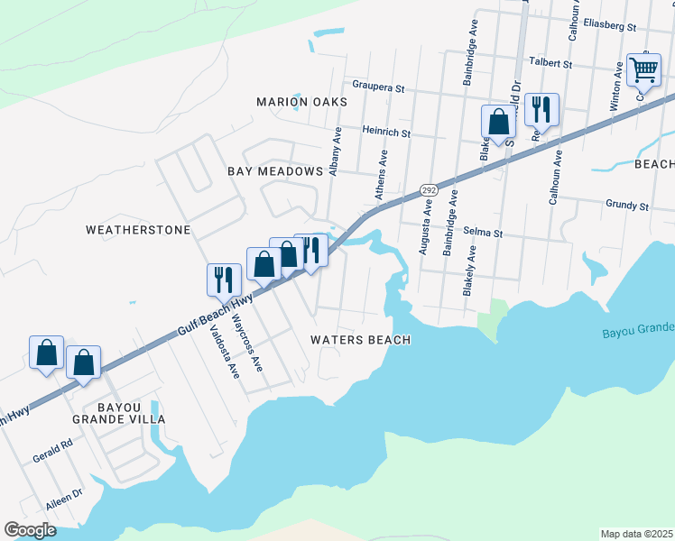 map of restaurants, bars, coffee shops, grocery stores, and more near 2013 Americus Avenue in Pensacola