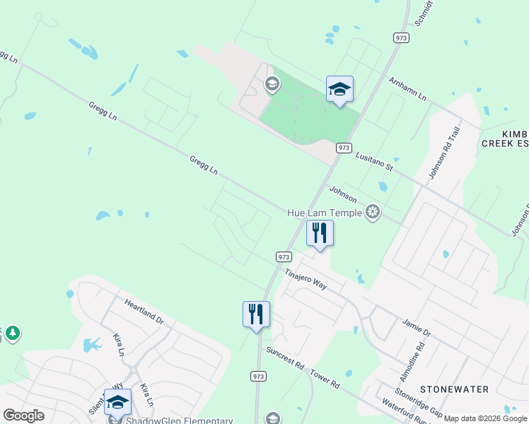 map of restaurants, bars, coffee shops, grocery stores, and more near 18820 Gregg Lane in Manor