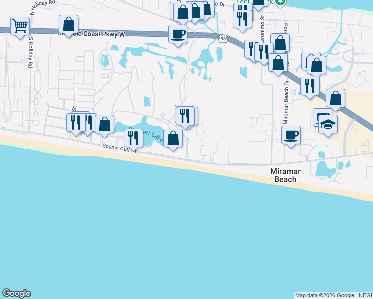 map of restaurants, bars, coffee shops, grocery stores, and more near Seascape Boulevard in Miramar Beach