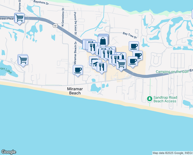 map of restaurants, bars, coffee shops, grocery stores, and more near 340 Scenic Gulf Drive in Destin