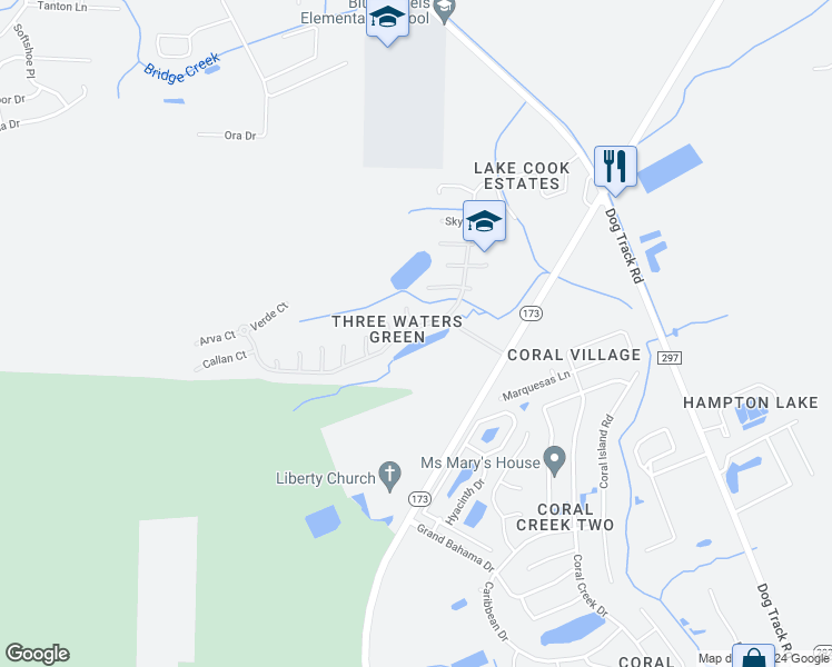 map of restaurants, bars, coffee shops, grocery stores, and more near 542 Carrier Drive in Pensacola