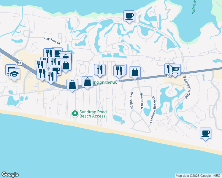 map of restaurants, bars, coffee shops, grocery stores, and more near 2 Rue Martine in Miramar Beach