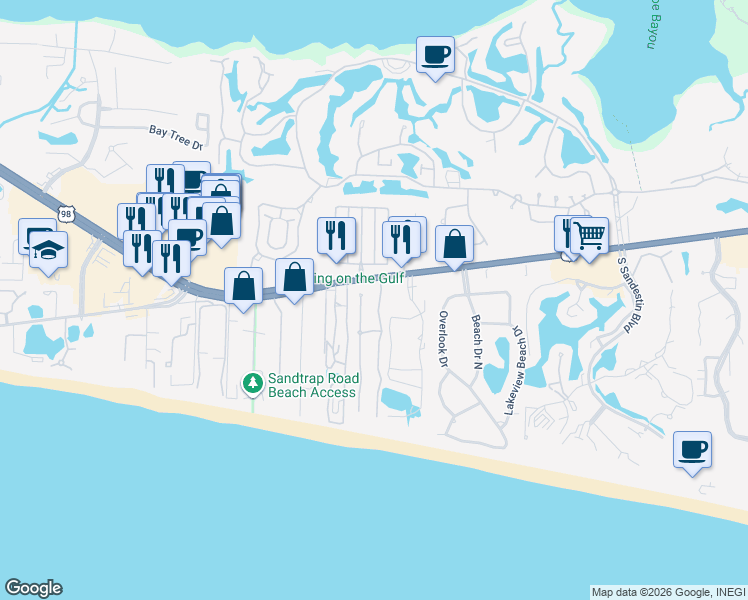 map of restaurants, bars, coffee shops, grocery stores, and more near 2 Rue Martine in Miramar Beach