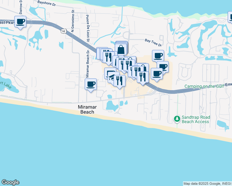 map of restaurants, bars, coffee shops, grocery stores, and more near 340 Scenic Gulf Drive in Destin
