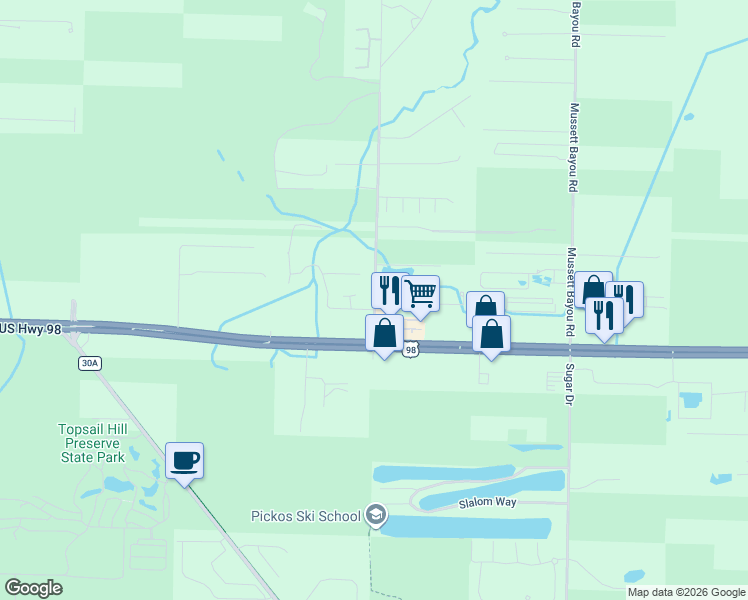 map of restaurants, bars, coffee shops, grocery stores, and more near 151 Don Bishop Road in Santa Rosa Beach
